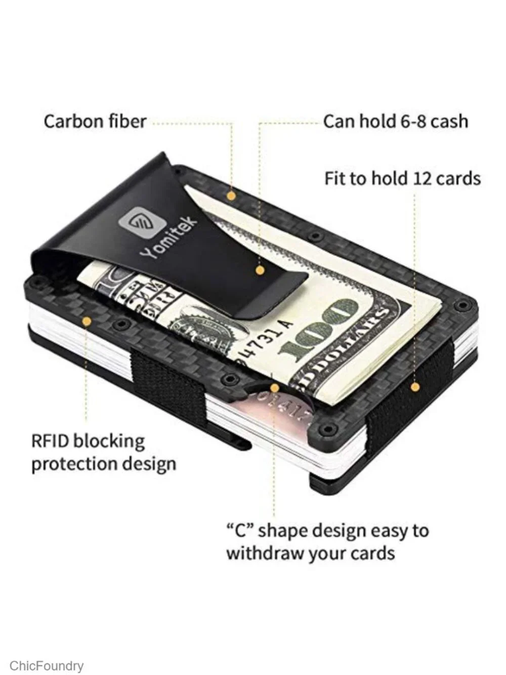 Slim Carbon Fiber Wallet RFID Blocking Money Clip Minimalist